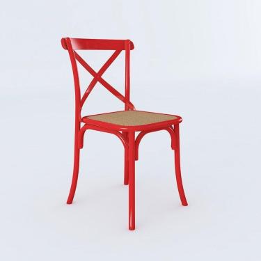 Imagem de Cadeira Jantar Cross Katrina Vermelha Corano Bege Aço Vermelho