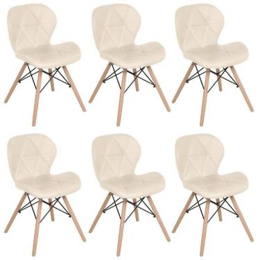 Imagem de Kit 6 Cadeiras Estofadas Charles Eames Eiffel Slim Wood Confort Creme