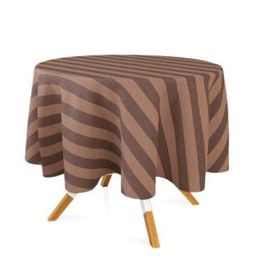 Imagem de Toalha de Mesa Redonda em Tecido Jacquard Marrom Antigo Listrado Tradi