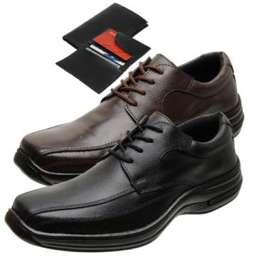Imagem de Kit 2 Sapatos Social Casual de Couro Com Cadarço Masculino + Carteira 