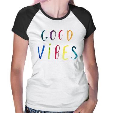 Imagem de Baby Look Raglan Good Vibes Cores - Foca na Moda, Branco, Preto, P