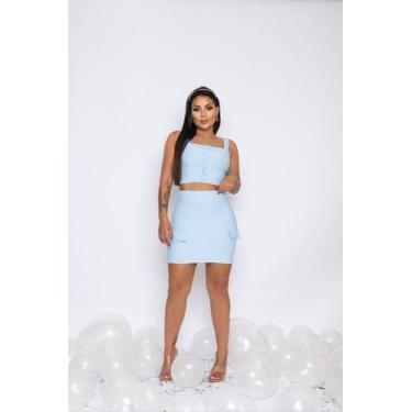 Imagem de Conjunto Saia Curta Bolso Falso Frontal e Top Regata - luh may, XL, Az