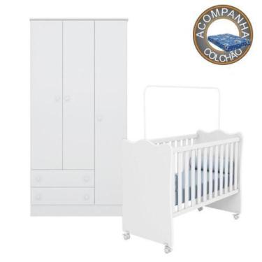 Imagem de Quarto de Bebê Berço c/Rod Colchão Physical e Guarda Roupa Doce Sonho 