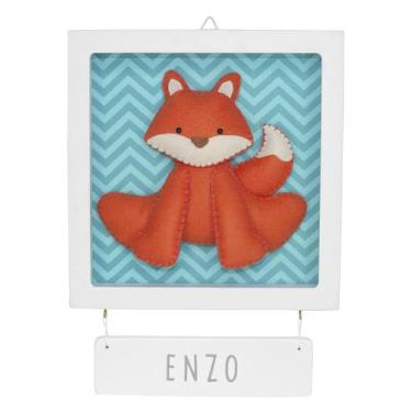 Imagem de Porta Maternidade Quadro Acrílico Raposa Turquesa Quarto Bebê Infantil