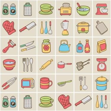 Imagem de Adesivo de Azulejo Cozinha Utensílios 15x15cm com 36un - Quartinhos