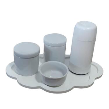 Imagem de Kit Higiene Bebê Porcelana Branca Bandeja nuvem branca 5 peças - S. A 