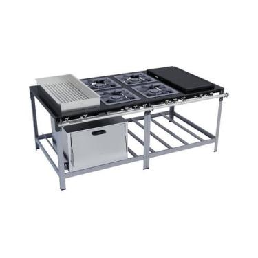 Imagem de Fogão Industrial 4bocas Duplas 40X40 com Chapa, Banho Maria e Forno Lu