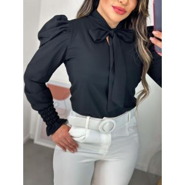 Imagem de Blusa Social Feminina Manga Longa Bufante com Gola de Laço - G-Store, 