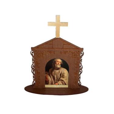 Imagem de Display Enfeite de Mesa Religioso Capelinha Oratório São Pedro 20cm Md