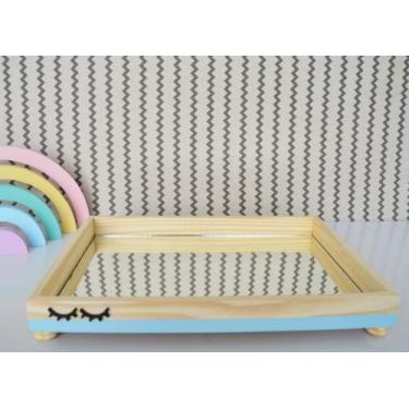 Imagem de Bandeja Madeira Pinus B104 G Faixa  Azul Cílios Quarto Bebê Bancada Hi