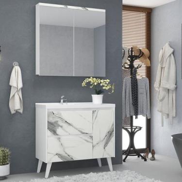 Imagem de Gabinete de Banheiro 90cm com Lavatório e Armário Ref 910 - Cewal