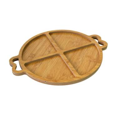 Imagem de Petisqueira redonda de madeira com 04 divisorias e alça 30 cm - MEGAGI