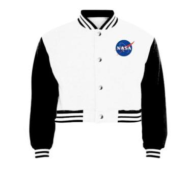 Imagem de Jaqueta Cropped Moletom Nasa Feminina Colegial - Calttony, P, Branco, 