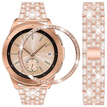 Imagem de DEALELE Pulseiras de substituição compatíveis com Samsung Gear Sport/Galaxy Watch de 42 mm/Galaxy 4 Classic (42 mm), pulseira de metal de aço diamante de strass de luxo com bisel, 20mm, Strass e liga
