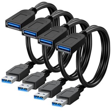 Imagem de SaiTech IT Pacote com 4 cabos de extensão USB 3.0 de comprimento curto, cabo extensor USB 3.0 A macho para fêmea