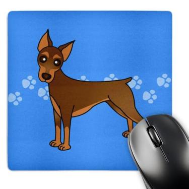 Imagem de 3dRose Mouse pad LLC 20,3 x 20,3 cm x 0,65 cm, lindo Doberman Pinscher casaco vermelho desenho animado cachorro azul com impressões de patas (mp_40908_1)