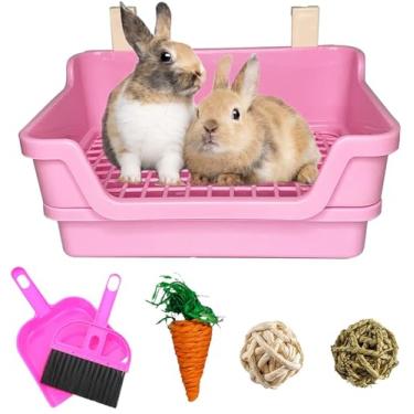 Imagem de kathson Caixa de areia de coelho extra grande treinador de coelho vaso sanitário animal pequeno caixa de areia para adultos porquinho-da-índia ratos, chinchila, furão, galesauro (rosa)