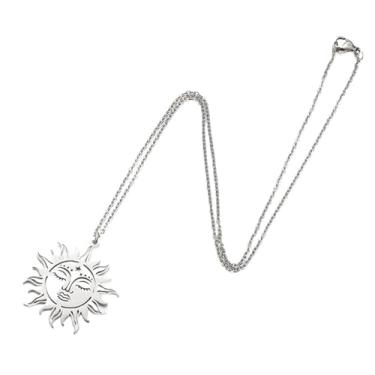 Imagem de BlingNuts Colar de prata Saturno Sol Lua Estrela Trindade para mulheres joia de aço inoxidável para familiares amigos aniversário, F, Aço inoxidável, Sem Pedra Preciosa