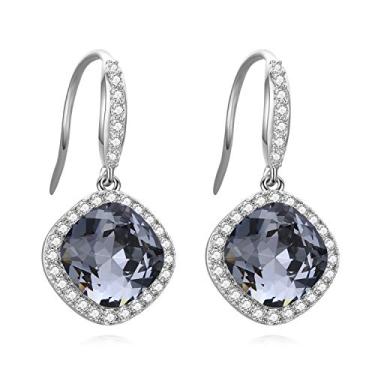 Imagem de Colar/brincos SBLING banhados a platina com zircônia cúbica/formato de almofada Swarovski - Presentes para mulheres/meninas