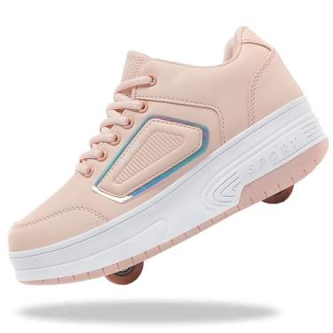 Imagem de Yogeeft Tênis com roda para crianças – Tênis de skate retrátil com rodas para iniciantes de Natal e Halloween, Nl-rosa, 18
