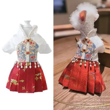Imagem de SEIS Vestido Cheongsam de Ano Novo para Cachorro Vermelho Gato Cheongsam Roupas de Inverno para Animais de Estimação Fantasia de Natal para Gatos Bichon Bichon Pequenos Cães Médio (M (Circunferência