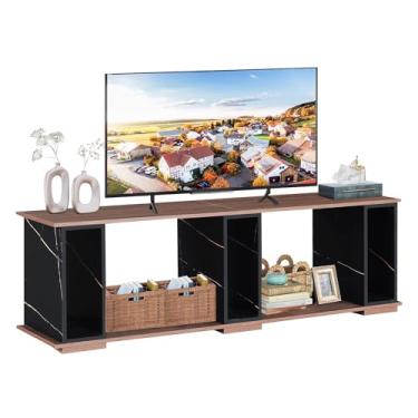 Imagem de GIA Suportes modernos de TV de madeira para TVs de até 153 cm, centro de entretenimento com armazenamento aberto, mesa de console de mídia para sala de estar, 177 cm, mármore falso ou efeito nogueira