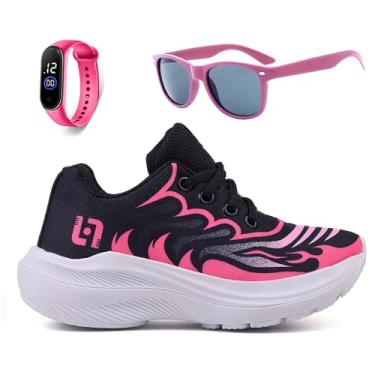 Imagem de Tenis Infantil De Amarrar Meninas Leve Desenhos + Oculos Relogio Cor:Rosa;Tamanho:29