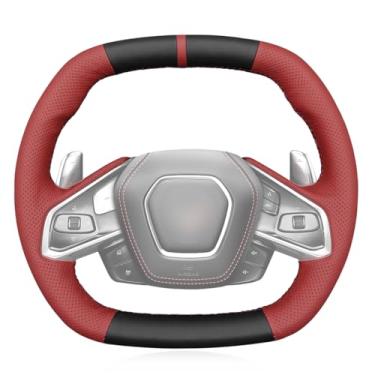 Imagem de MEWANT Capa de volante de couro genuíno para Chevrolet Stingray Z06 Corvette (C8) 2020-2022 Acessórios de volante para Corvette (C8)