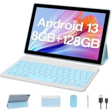 Imagem de Tablet Android 13, 25.4 cm 8GB RAM + 128GB ROM Tablet suporta expansão de 1TB, tablets 2 em 1 com capa de teclado mouse Stylus, processador quad-core de 2,0 GHz, câmera de 8 MP, bateria de 6000 mAh,