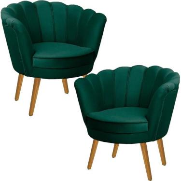 Imagem de Kit Duas Poltronas Pétala em Sued Premium Verde Musgo - Sua Casa Decor