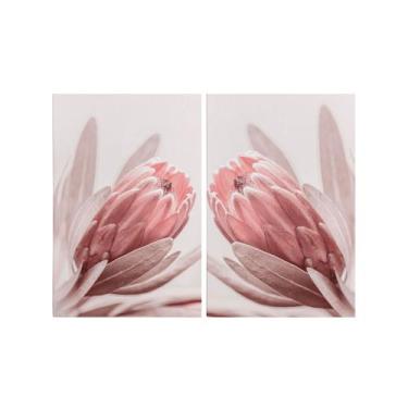Imagem de Kit 2 Quadros Tela Canvas Protea Rosa Rose Claro Flor Quarto - Deliqua