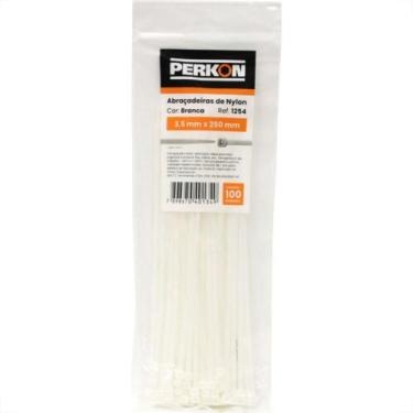Imagem de Abracadeira Nylon Perkon Branca 3,5X250 100 Pecas 1254