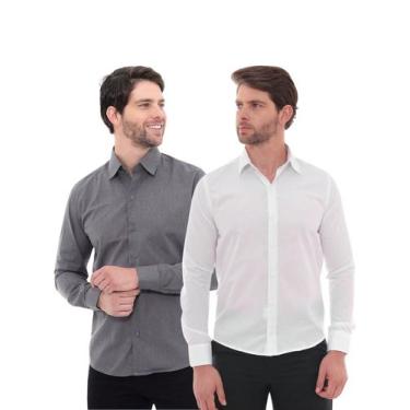 Imagem de KIT Masculino 2 Peças - Camisa Social Premium Tipo Linho Chumbo e  Cam