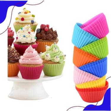 Imagem de Jogo 12 Formas de Silicone Cupcake Muffin Assadeira Air Fryer Fominha Bolinhos Pudim Co...