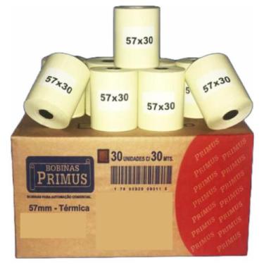 Imagem de Caixa Com 30 Bobinas Térmica Largura 57mm e 30 Metros Cada Bobina para