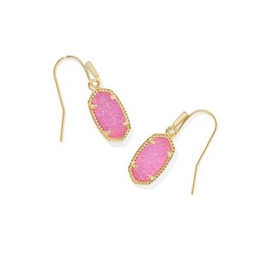 Imagem de Kendra Scott Brincos Lee em latão banhado a ouro 14k, drusa rosa choque, joias modernas para mulheres, Latão, Quartzo