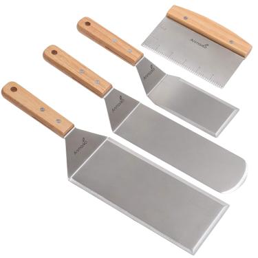 Imagem de Conjunto de espátulas de metal de aço inoxidável – Espátulas Teppaniyaki – Raspador de chapa plana espátula de panqueca flipper hambúrguer – Utensílio de metal ótimo para churrasqueira, acessórios de