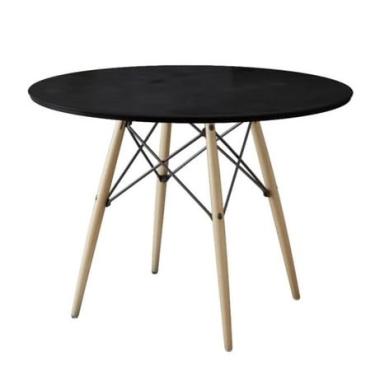 Imagem de Mesa de Jantar Tampo de Madeira 75cm(REDONDO/PRETO)