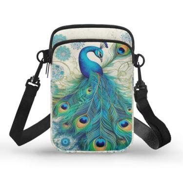 Imagem de Jolamirel Bolsas transversais pequenas para mulheres, libélula floral suporte para celular bolsa de cinto bolsa esportiva transversal, Boho mandala pavão