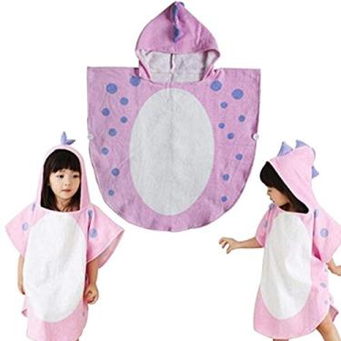 Imagem de Kreomitxt Toalha de banho infantil roupão infantil com capuz praia natação poncho padrão dinossauro para crianças 0-8 anos, rosa, 0-4Y