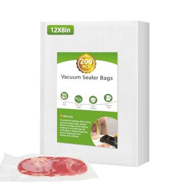 Imagem de 200 sacos seladores a vácuo para alimentos, sacos de economia de alimentos, 20 x 30 cm, sacos de vedação pré-cortados resistentes de grau comercial sem BPA, preparação de refeições ou sous vide