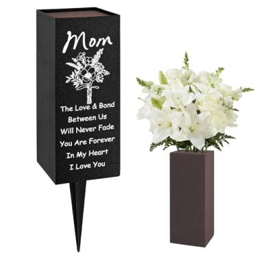 Imagem de Vasos de cemitério com pontas e argila de flor, metal, vasos de cemitério para túmulos com orifícios de drenagem para flores frescas/artificiais, suporte de flores para cemitério, decorações de