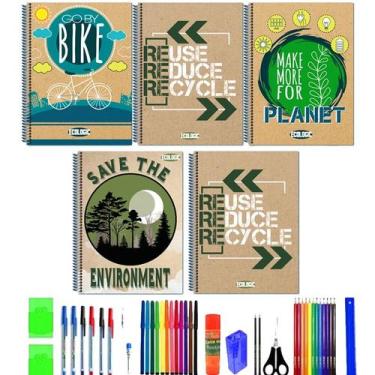 Imagem de Kit 10 Cadernos Tamanho Grande Ecologic Grande Arame Capa Dura Com 40 