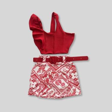 Imagem de Conjunto Plus Size Short Saia com Cinto Cropped Babado 0616 - Bellucy 