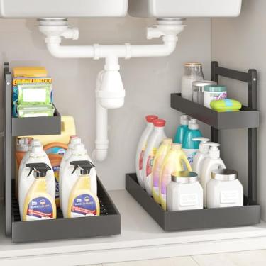 Imagem de Wisuce Home Organizador embaixo da pia – Organizador de armário removível de 1 camada, prateleiras de armazenamento verticais para pia multiuso para banheiro, cozinha, banheiro, medicamentos (preto, 2