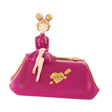 Imagem de Fenteer Caixa de lenços para meninas, dispensador de lenços, enfeite de mesa, decoração para casa, elegante caixa de lenços de resina, porta-guardanapos para, Vermelho