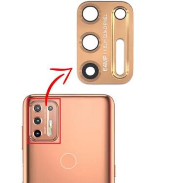 Imagem de Lente Da Câmera Vidro Com Adesivo Para Moto G9 Plus Dourada