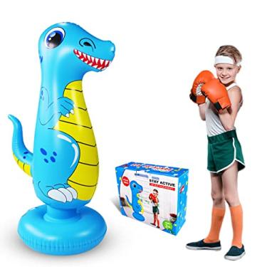 Imagem de SUNSHINE-MALL Saco de Pancada a Ar para Crianças, Saco de Boxe Gratuito para Crianças, Saco de Pancadas para Praticar Karatê, Taekwondo e Kick-boxe, Azul (122 cm)