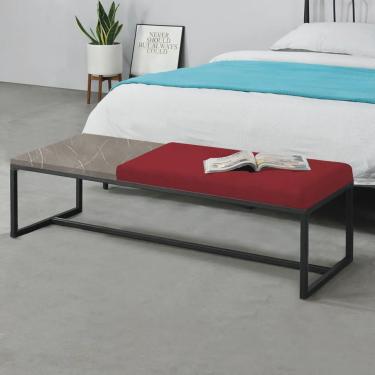 Imagem de Calçadeira Recamier Londres 160cm Industrial Preto Suede Vermelho Tampo Quadrado mdf Marmorizado - Ahz Móveis