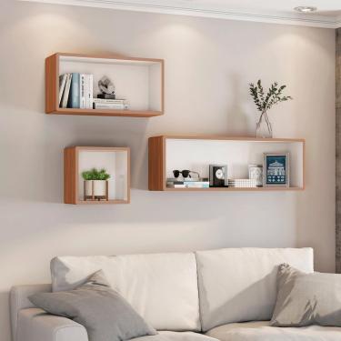 Imagem de Conjunto 3 Nichos Decorativos para Sala de Parede em mdf Freijó Off White Dalla Costa